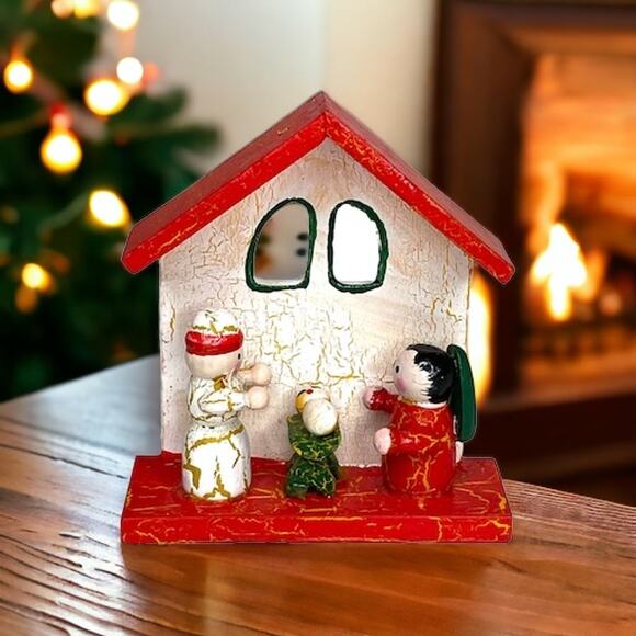 Vintage Wooden Nativity Scene Christmas Ornament - Picture 1 of 8